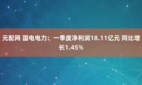 元配网 国电电力：一季度净利润18.11亿元 同比增长1.45%